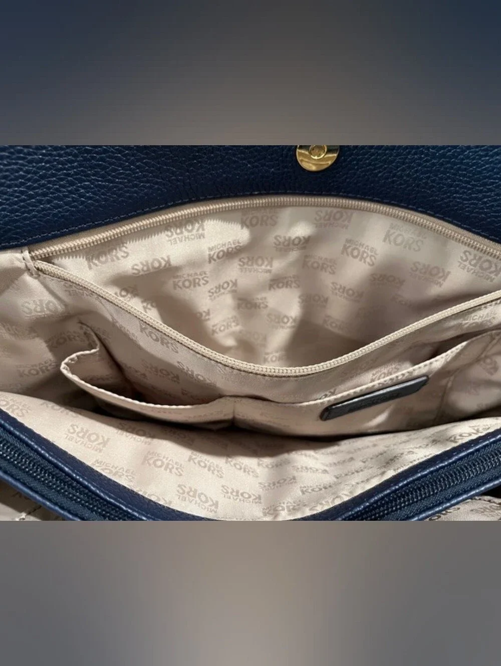Michael Kors Navy Pebbled Leather Large Harper Tote W/Goldtone Trim New With Tag